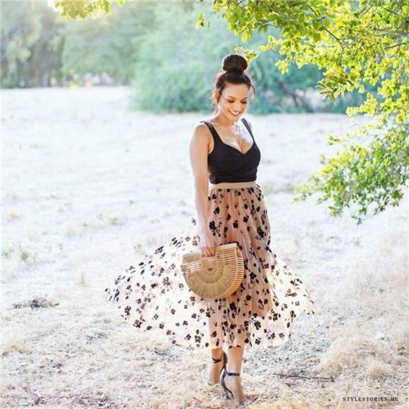 Women's 3D Posy Double-Layered Mesh Midi Skirt - Picture 2 of 14